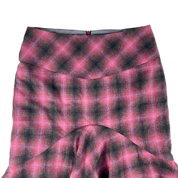 TRINA TURK TARTAN PLAID WOOL BLEND MERMAID RUFFLE TIERED SKIRT - Picture 4 of 10